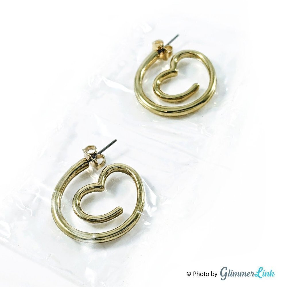 Avon Heart Gold Tone Hoop Earrings